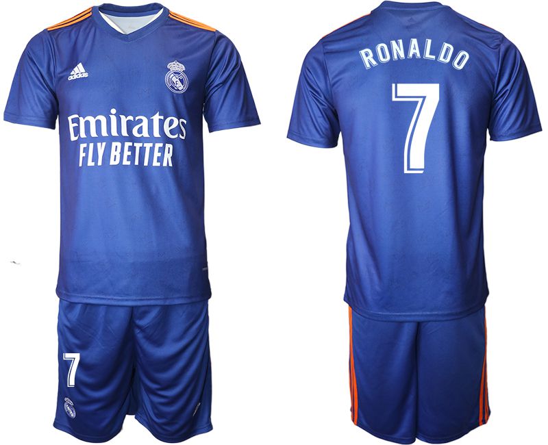 Men 2021-2022 Club Real Madrid away blue #7 Adidas Soccer Jersey->real madrid jersey->Soccer Club Jersey